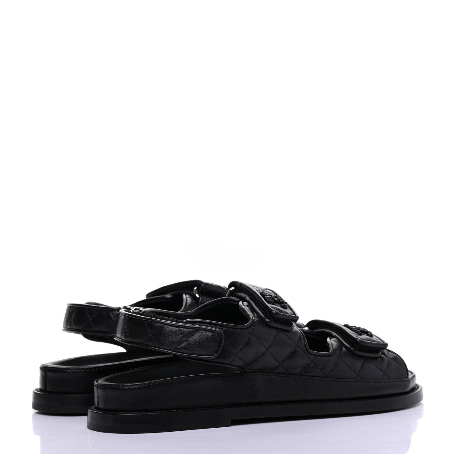 Chanel Lambskin Velcro Dad Sandals 37.5 Black 4 of 9