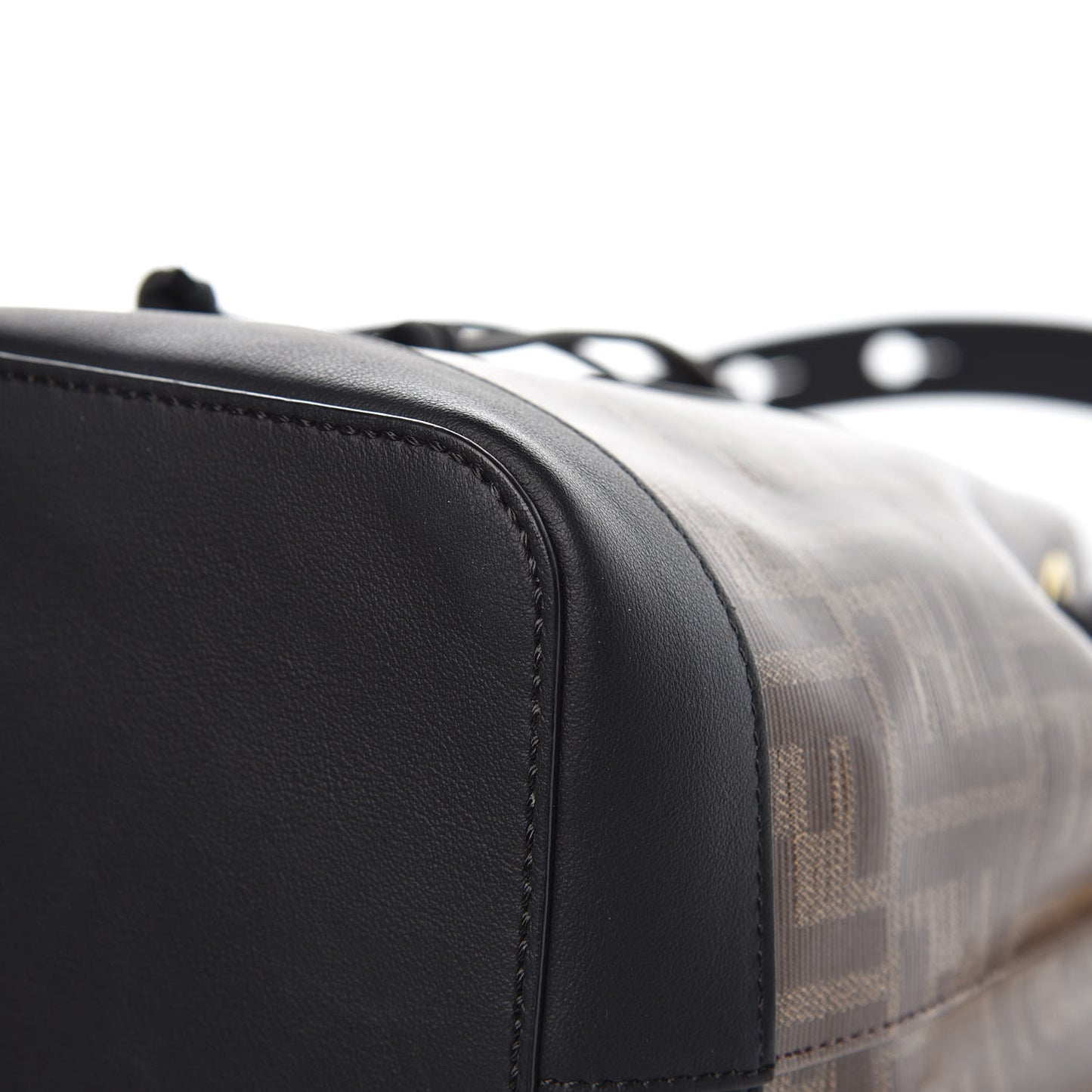 Glazed Fabric Vitello Grace F is Fendi FF 1974 Stamp Patch Grande Mon Tresor Bucket Bag Mogano Panna Black