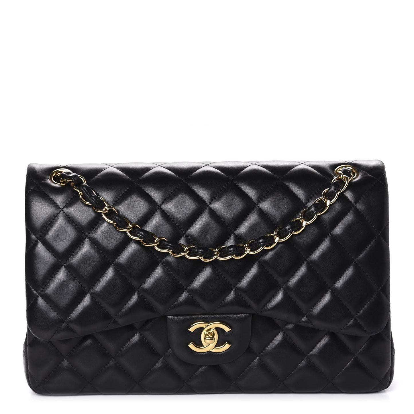 Lambskin Quilted Jumbo Double Flap Black