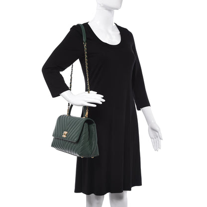 Chanel Caviar Chevron Quilted Small Coco Handle Flap Dark Green 3 of 10