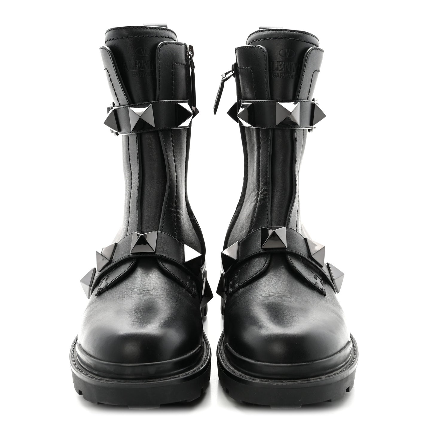 Calfskin Tonal Roman Stud 20/40mm Combat Boots 38.5 Black