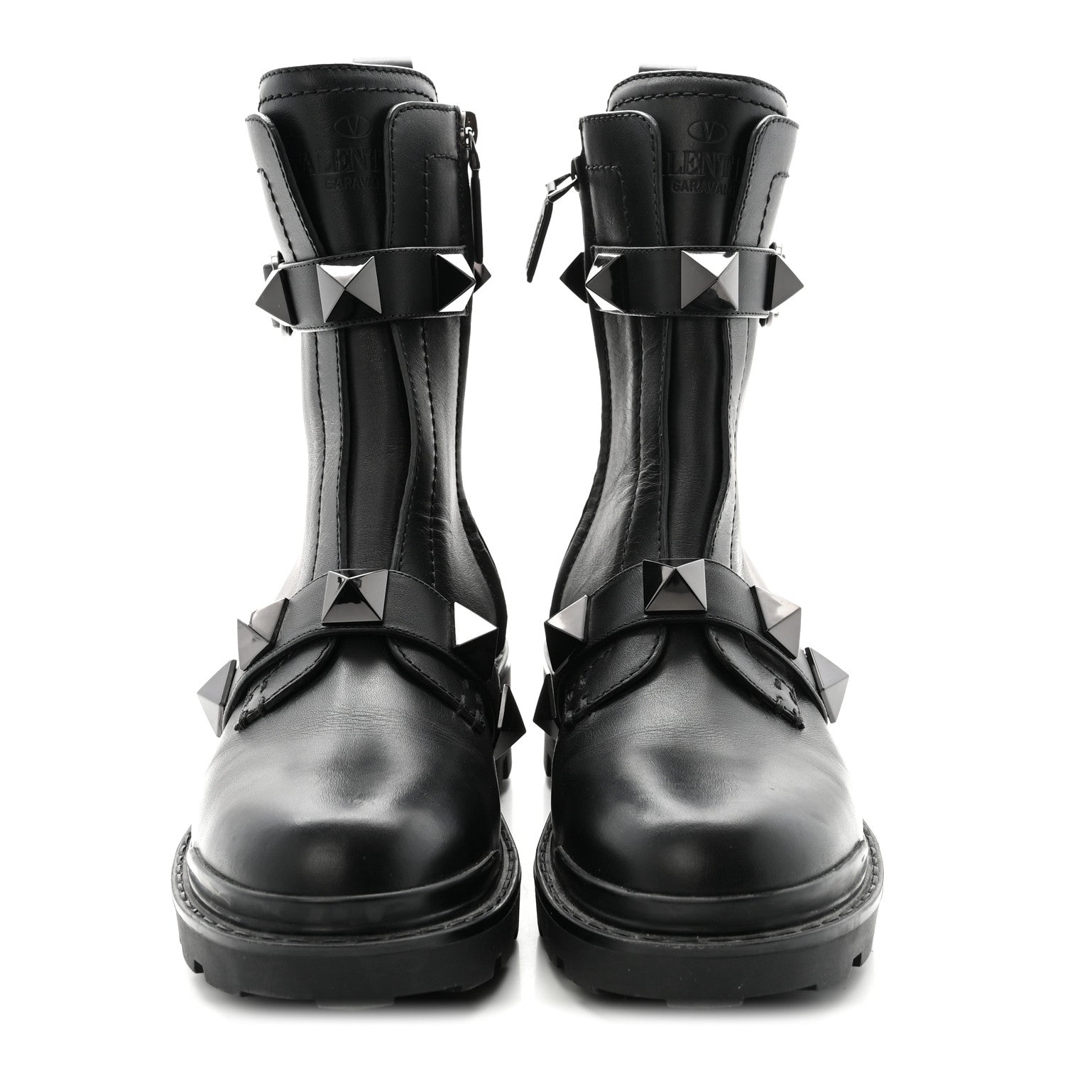 Valentino Garavani Calfskin Tonal Roman Stud 20/40mm Combat Boots 38.5 Black 3 of 9