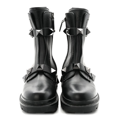 Valentino Garavani Calfskin Tonal Roman Stud 20/40mm Combat Boots 38.5 Black 3 of 9