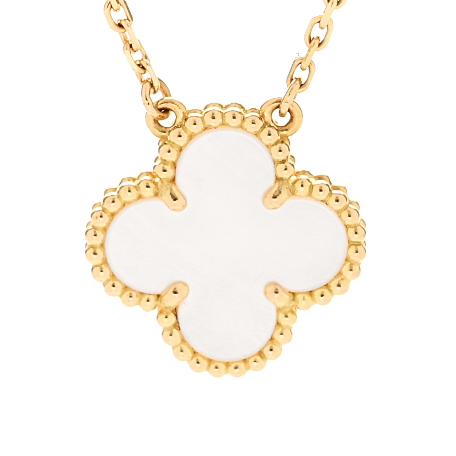 Van Cleef & Arpels 18K Yellow Gold Mother of Pearl Vintage Alhambra Pendant Necklace 4 of 8