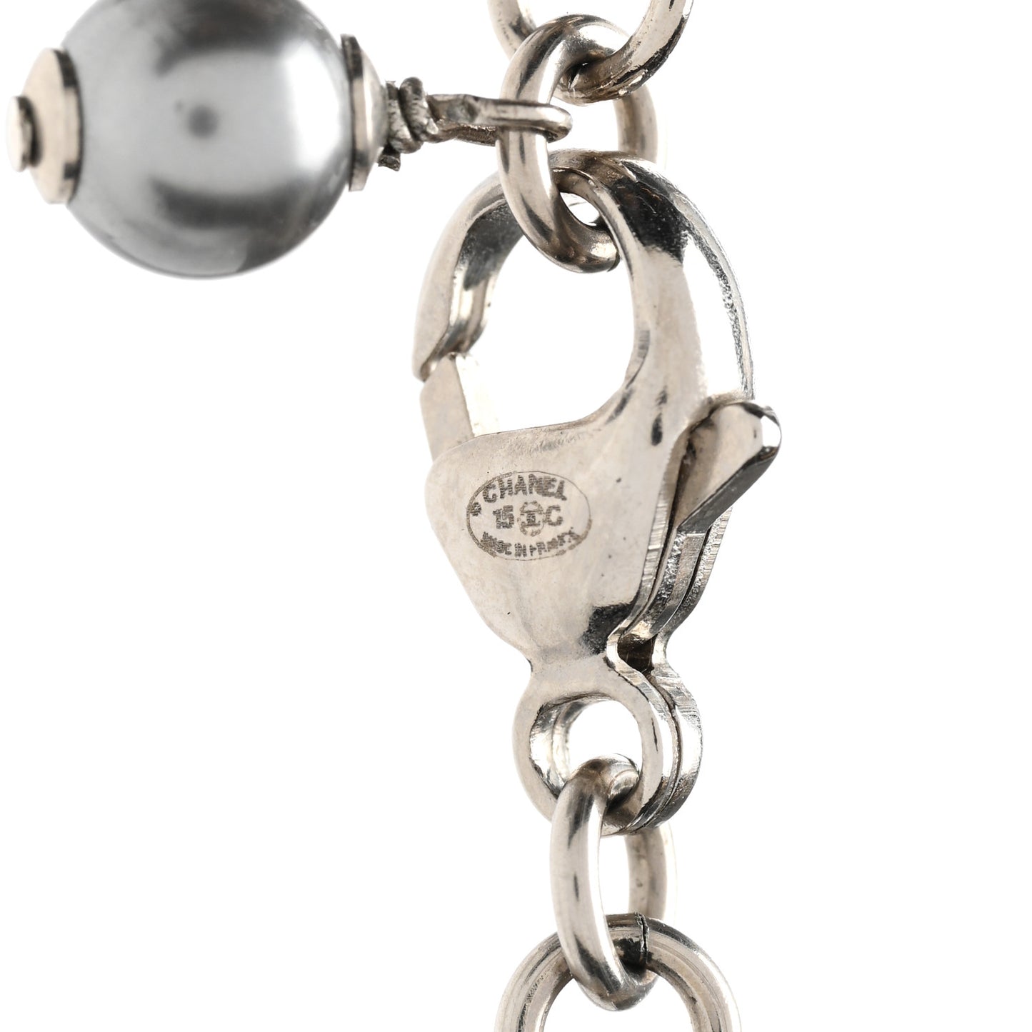 Crystal Pearl CC Moon Long Necklace Silver Grey