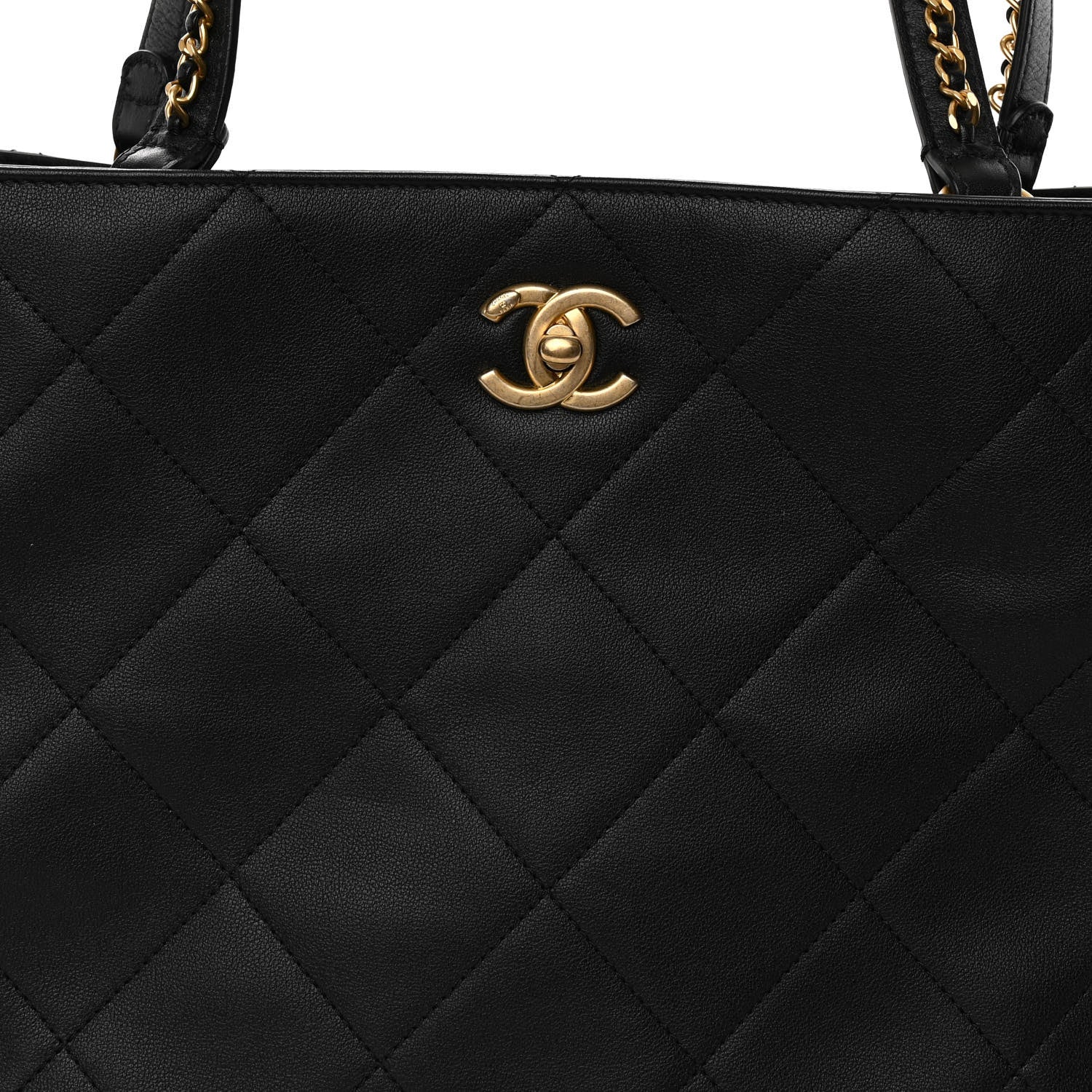Chanel Calfskin Quilted Chain Shopping Tote Black Black 7 of 9