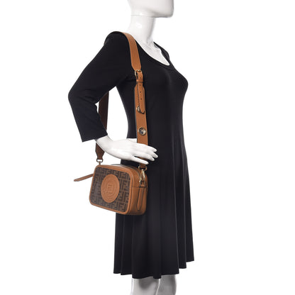 Fendi Glazed Fabric Vitello Century F is Fendi FF 1974 Stamp Patch Camera Case Mogano Panna Caramello 2 of 9