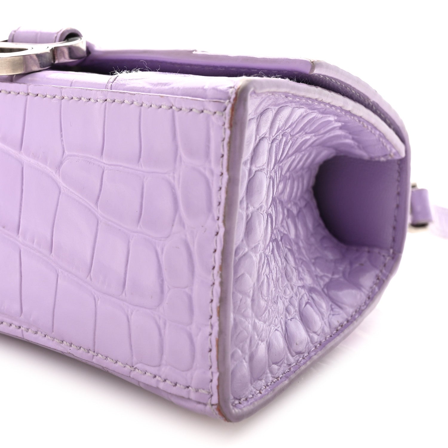 Balenciaga Shiny Calfskin Crocodile Embossed Hourglass Top Handle Bag XS Lilac 10 of 10