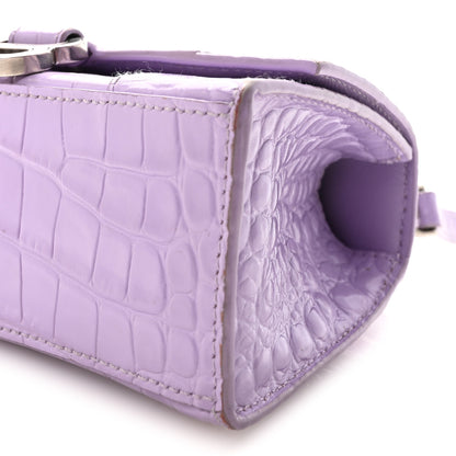 Balenciaga Shiny Calfskin Crocodile Embossed Hourglass Top Handle Bag XS Lilac 10 of 10