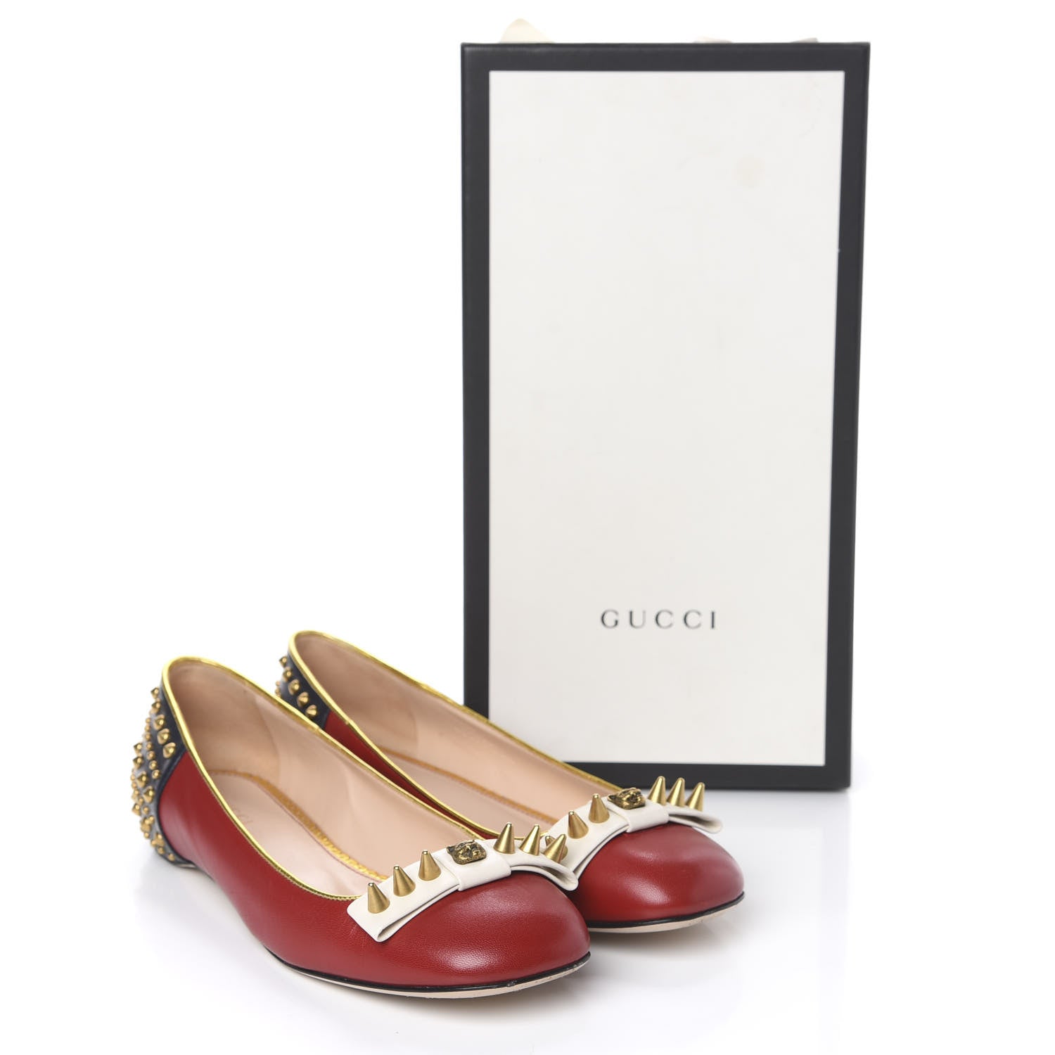 Gucci Calfskin Studded Lexi Ballerina Flats 38 Red 13 of 13