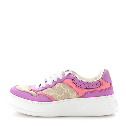 Gucci Calfskin GG Supreme Monogram Perforated Womens Platform 55mm Sneakers 38.5 Wild Cherry Beige Mystic White Bright Purple 1 of 8