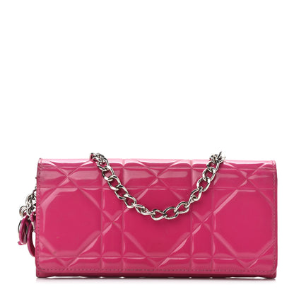 Christian Dior Patent Cannage Lady Dior Rendezvous Wallet On Chain Fuchsia 1 of 14