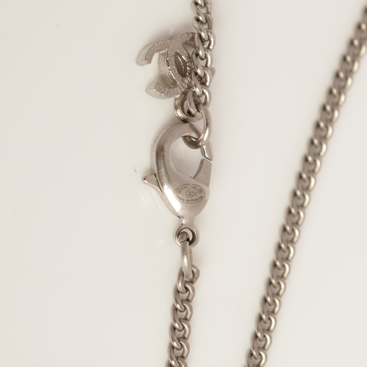 Crystal Baguette CC Necklace Silver