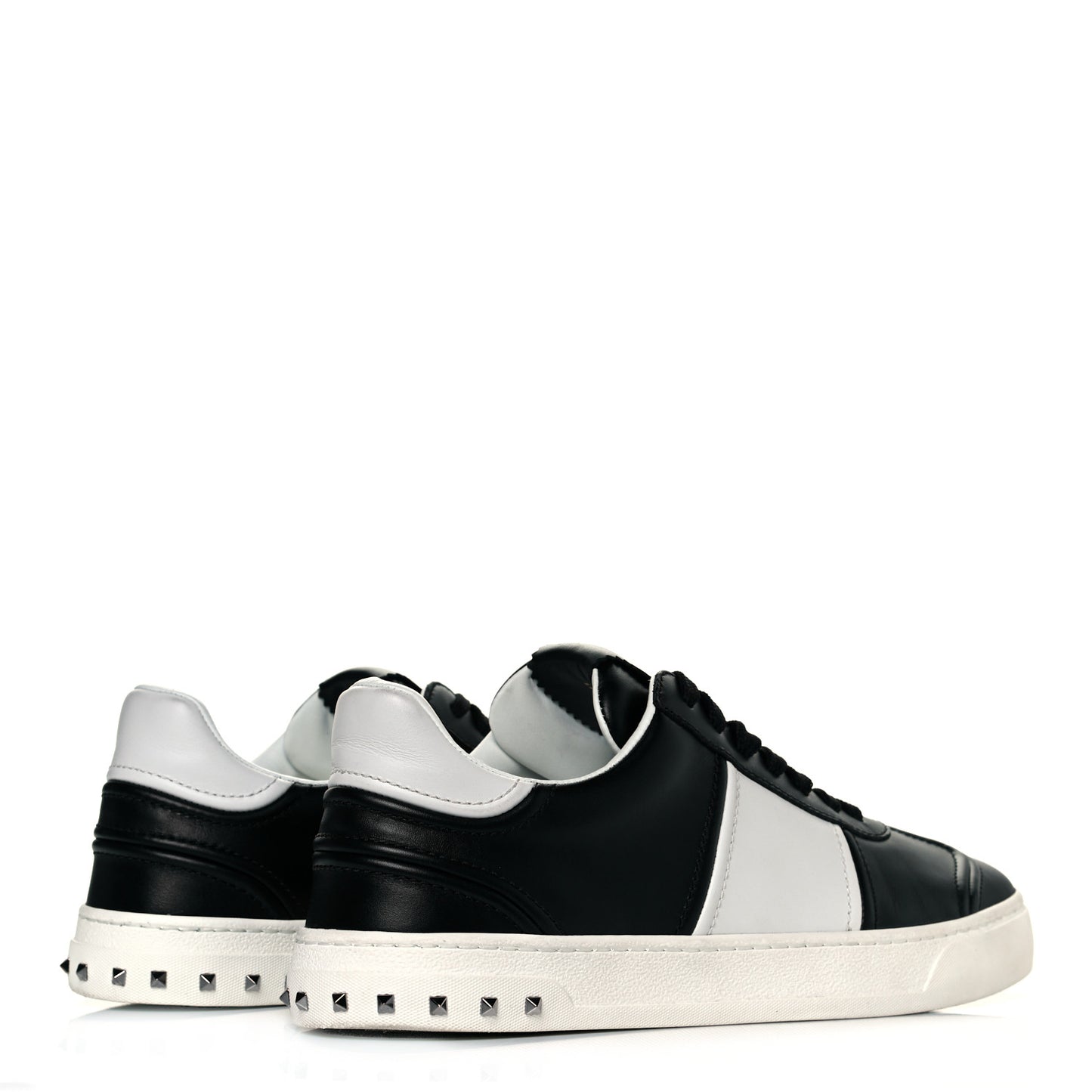 Calfskin Mens Rockstud Flycrew Sneakers 41 Black White