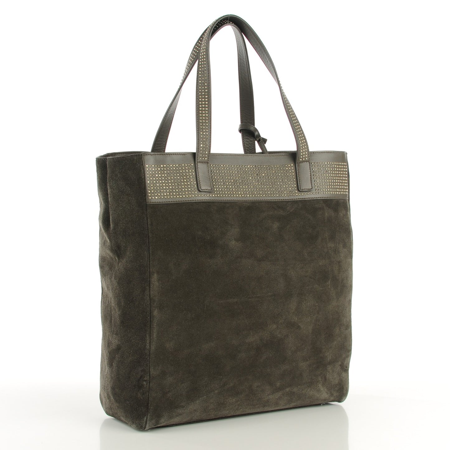 Suede Studded North South Shopper Tote Earth