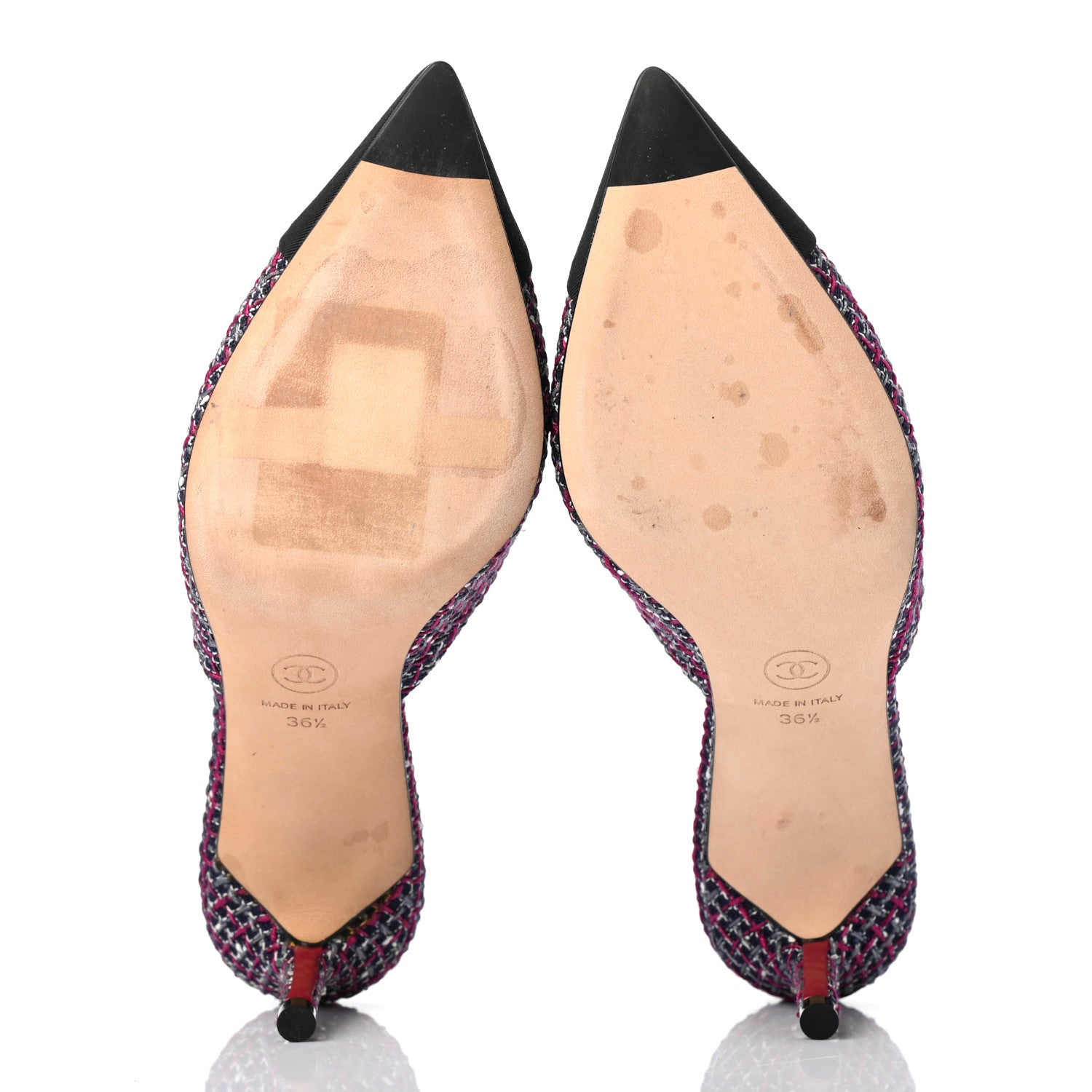 Chanel Tweed Grosgrain CC Mules 36.5 Purple Navy Grey Black 5 of 10