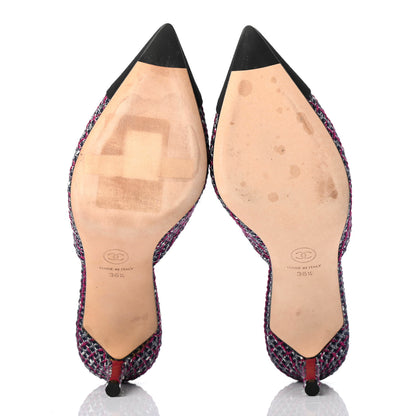 Chanel Tweed Grosgrain CC Mules 36.5 Purple Navy Grey Black 5 of 10