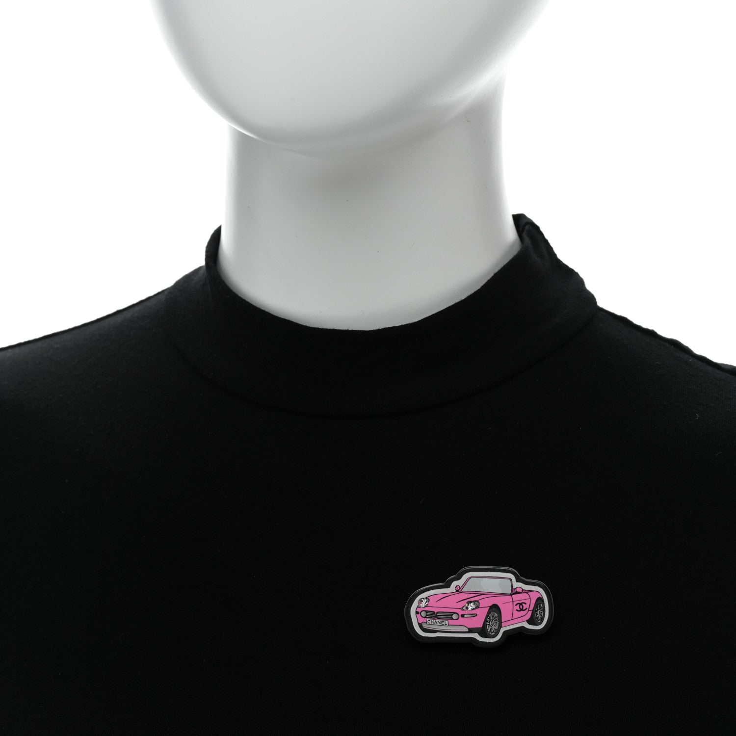 Chanel Resin Crystal CC Convertible Car Brooch Pink Black 2 of 6
