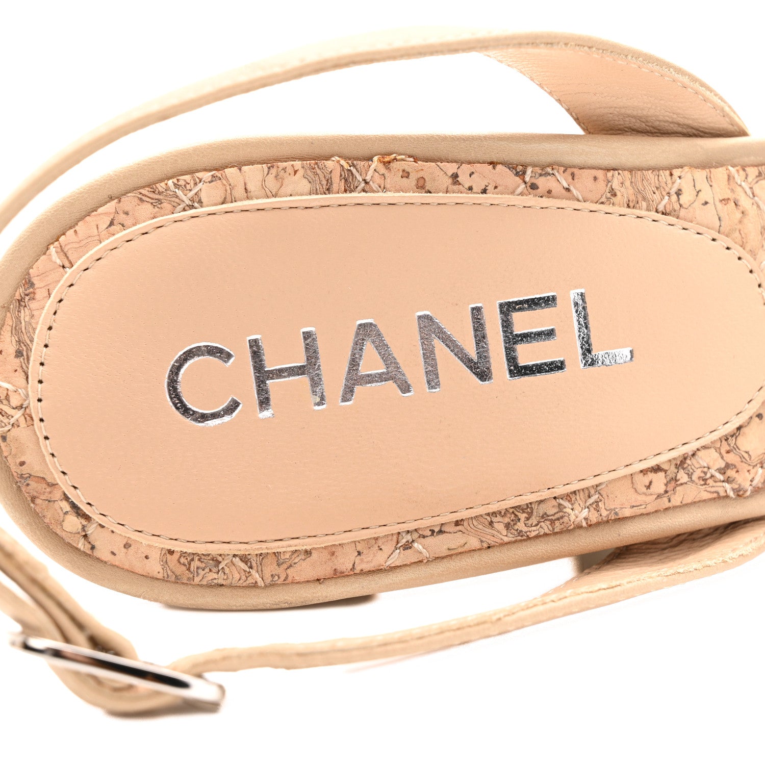 Chanel Lambskin Slingback Camellia Wedge Sandals 40 Beige Black 7 of 12