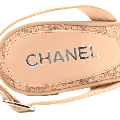 Chanel Lambskin Slingback Camellia Wedge Sandals 40 Beige Black 7 of 12