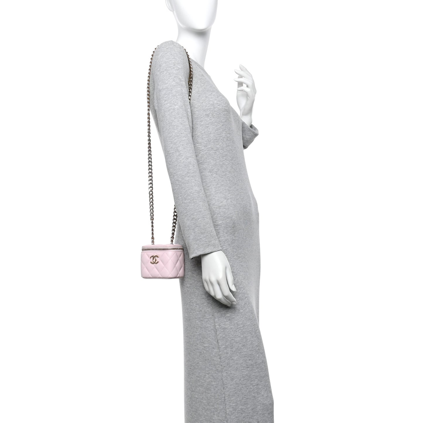 Lambskin Quilted Enamel Coco Mini Vanity Case With Chain Pink