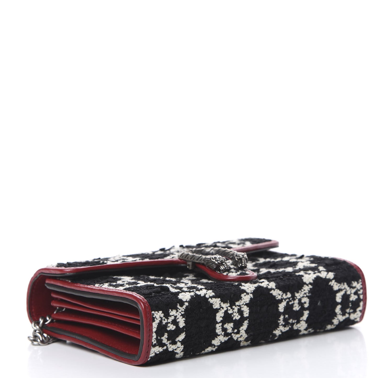 Tweed GG Monogram Mini Dionysus Chain Wallet Black White Romantic Cherry