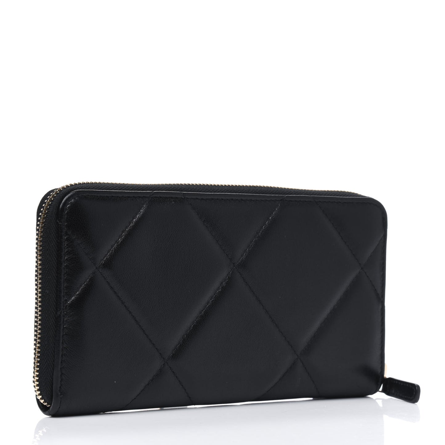 Lambskin Quilted 19 Long Zipped Around Wallet Black