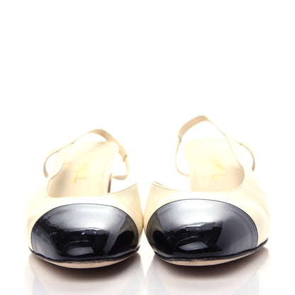 Chanel Patent Calfskin Cap Toe CC Slingback Pumps 39.5 White Black 2 of 12