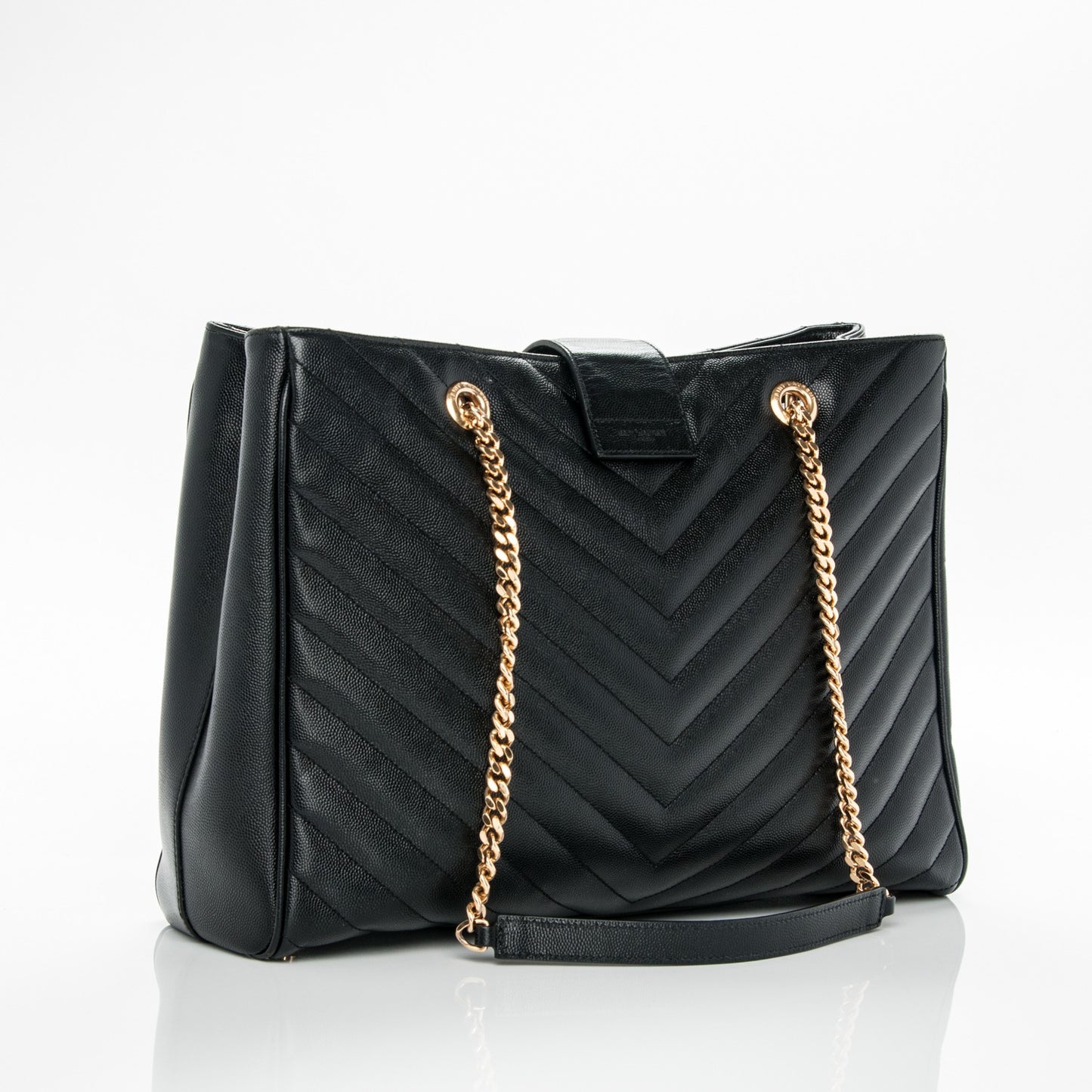 Grain De Poudre Matelasse Chevron Monogram Shopping Bag Black