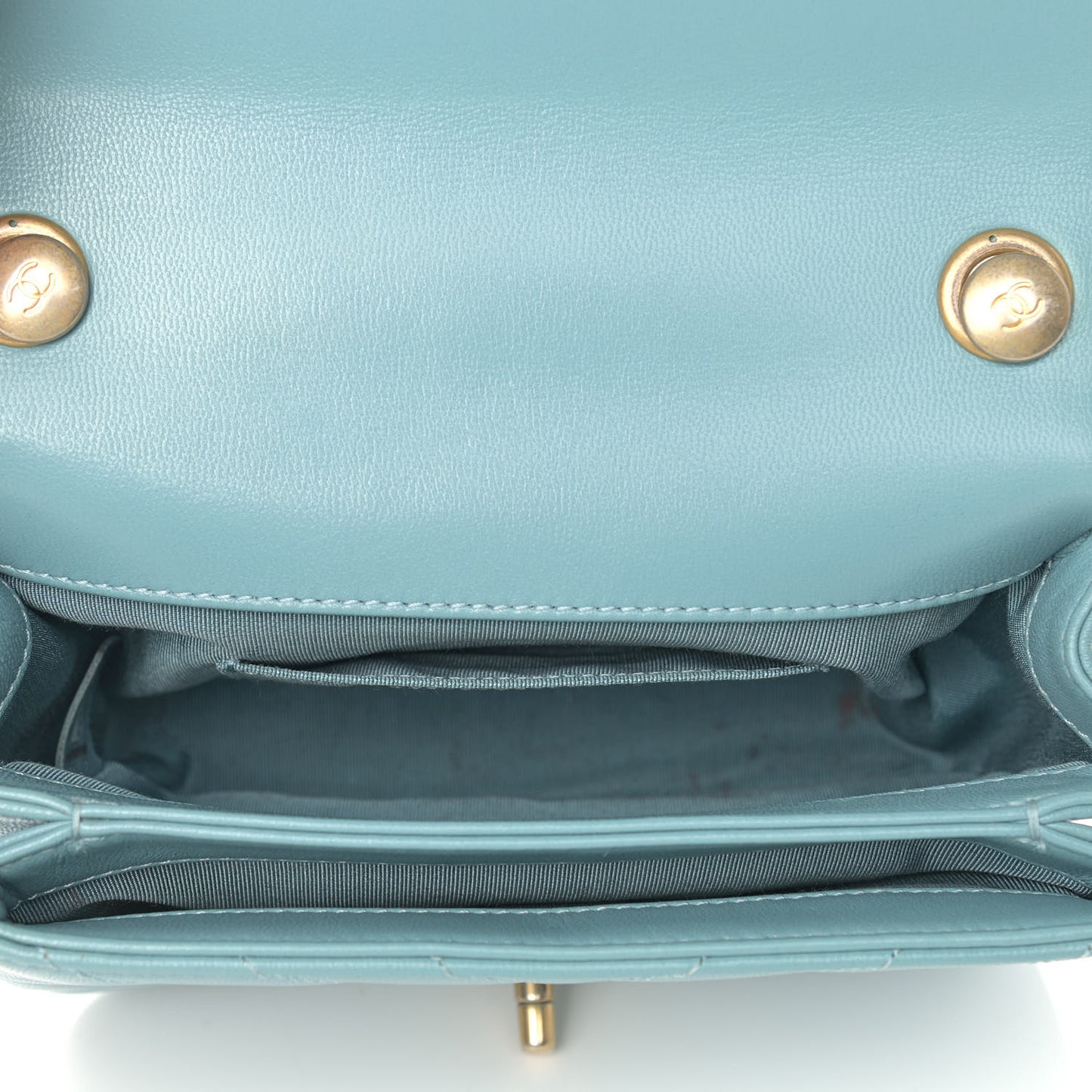 Lambskin Chevron Quilted Gold Top Handle Flap Bag Blue