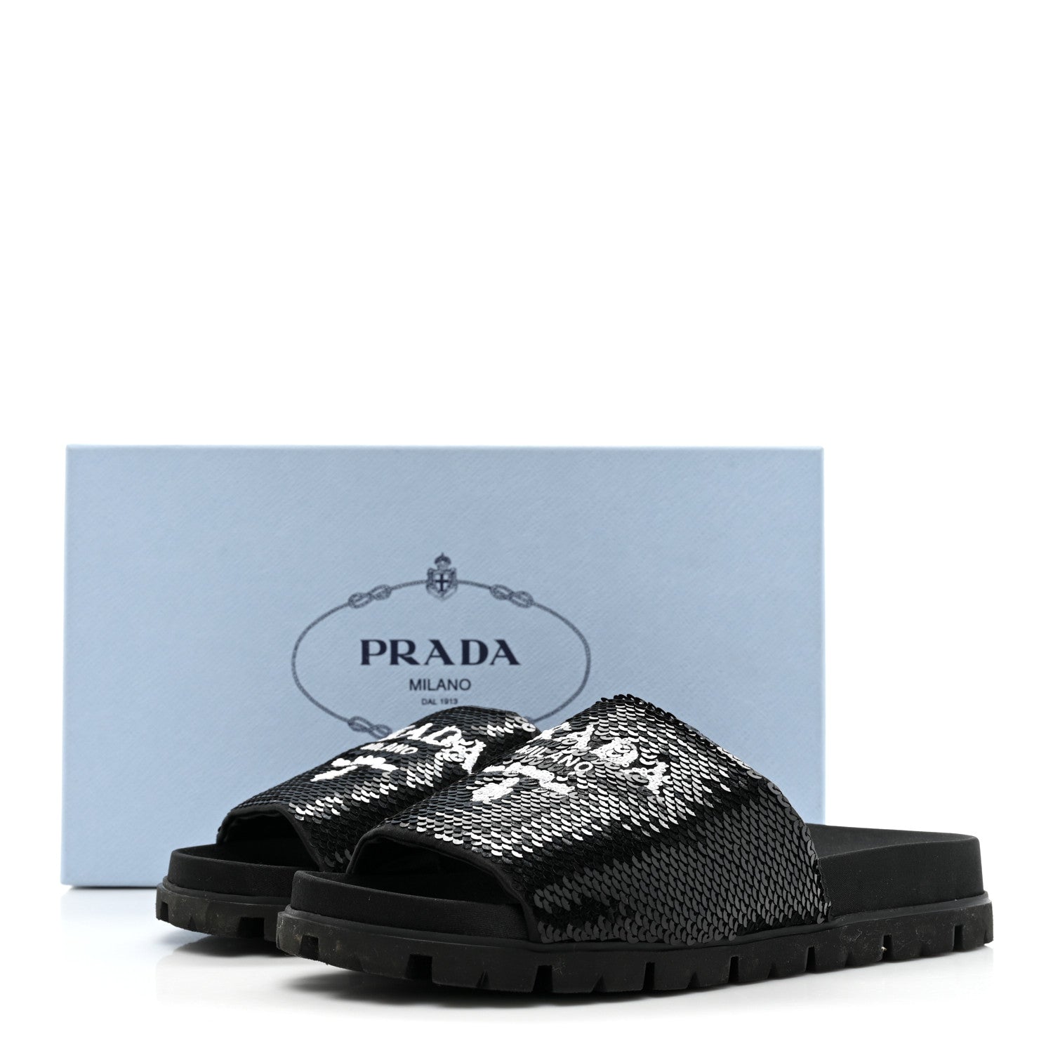 Prada Paillettes Sequin Logo Slide Sandals 36 Black 12 of 12