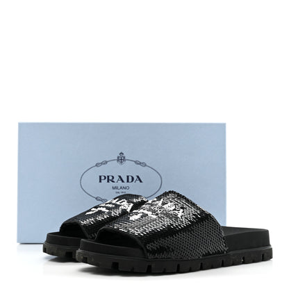 Prada Paillettes Sequin Logo Slide Sandals 36 Black 12 of 12