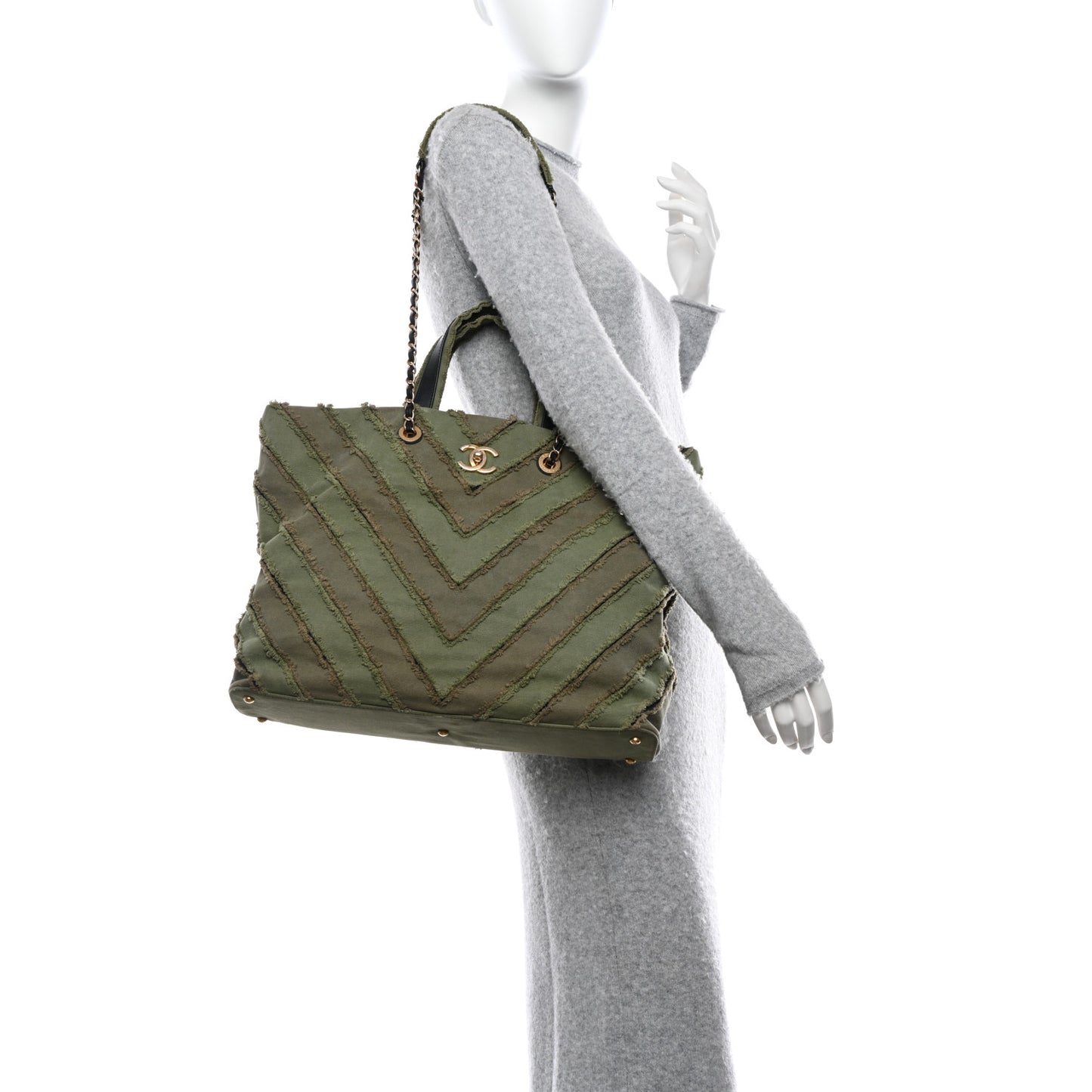 Canvas Chevron Cuba Patchwork Shopper Tote Khaki