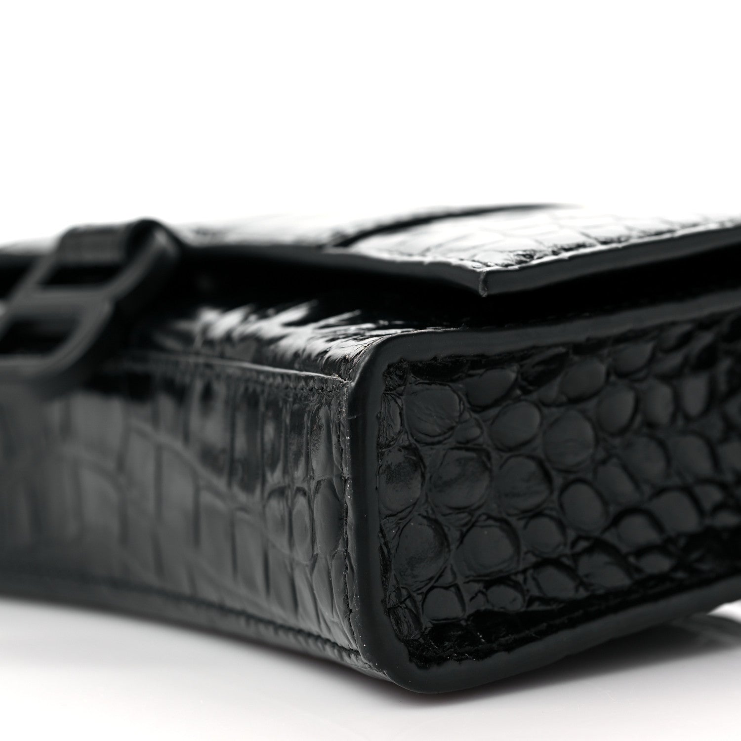 Balenciaga Shiny Calfskin Monochrome Crocodile Embossed Hourglass Chain Bag Black 9 of 9