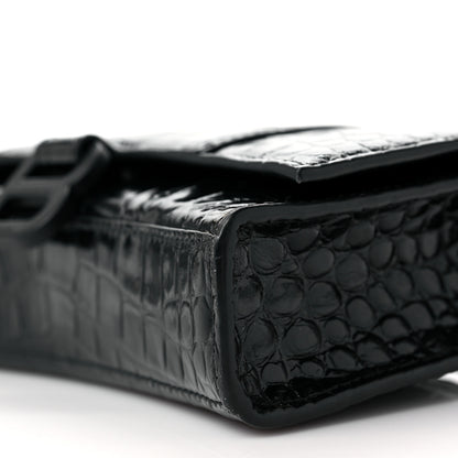Balenciaga Shiny Calfskin Monochrome Crocodile Embossed Hourglass Chain Bag Black 9 of 9