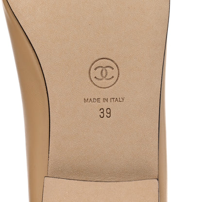 Chanel Lambskin Cap Toe CC Ballerina Flats 39 Beige Black 8 of 9
