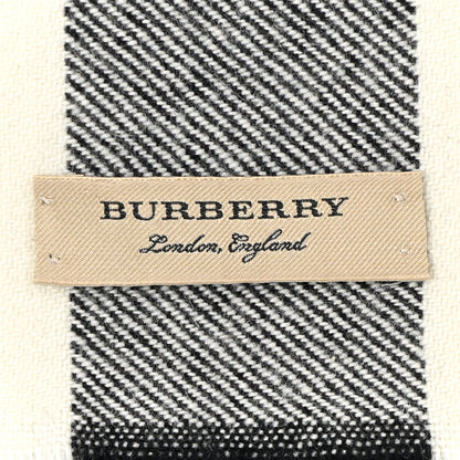 Burberry Cashmere Wool Mega Check Fringe Scarf Ivory Black 3 of 4