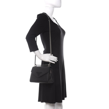Prada Saffiano Cuir Calfskin Monochrome Envelope Flap Chain Shoulder Bag Black 2 of 9