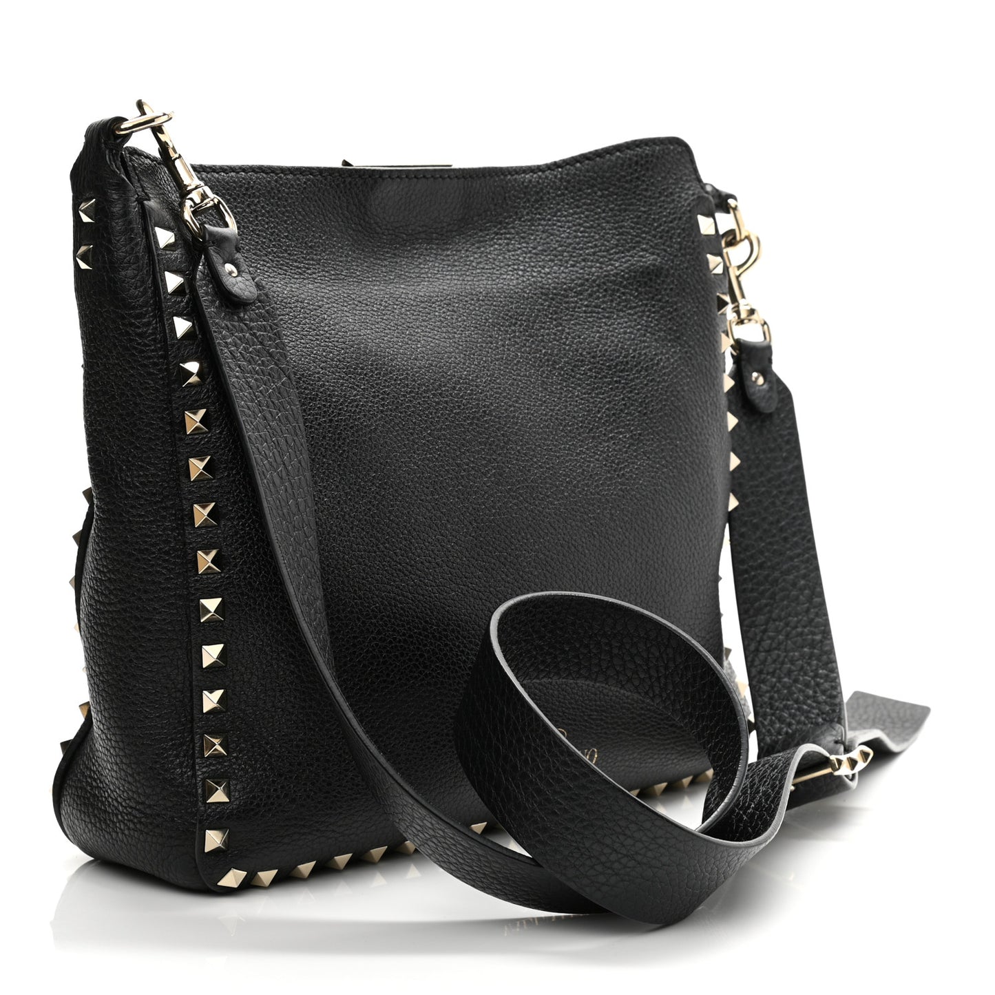 Pebbled Calfskin Small Rockstud Flip-Lock Messenger Bag Black