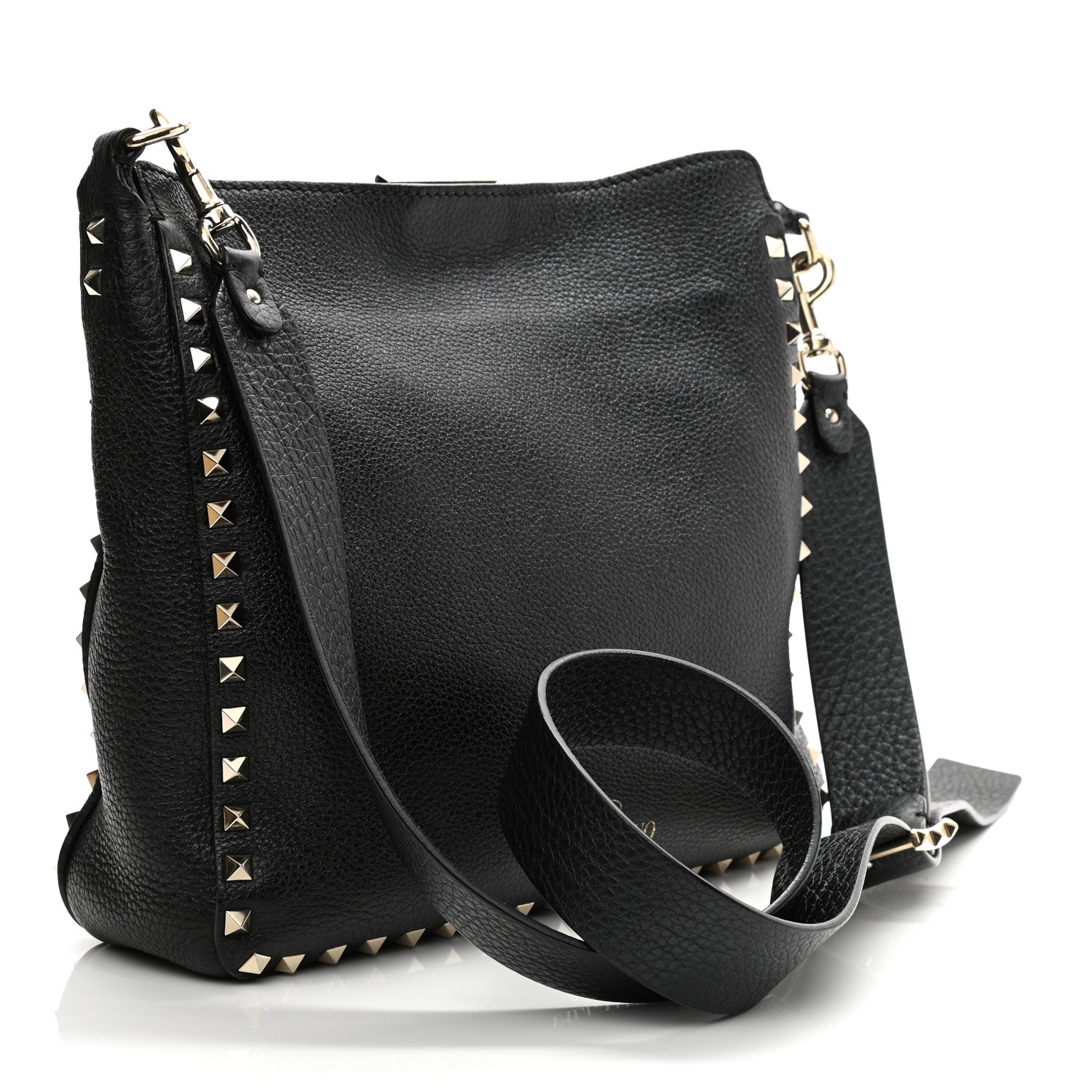 Valentino Garavani Pebbled Calfskin Small Rockstud Flip-Lock Messenger Bag Black 3 of 12
