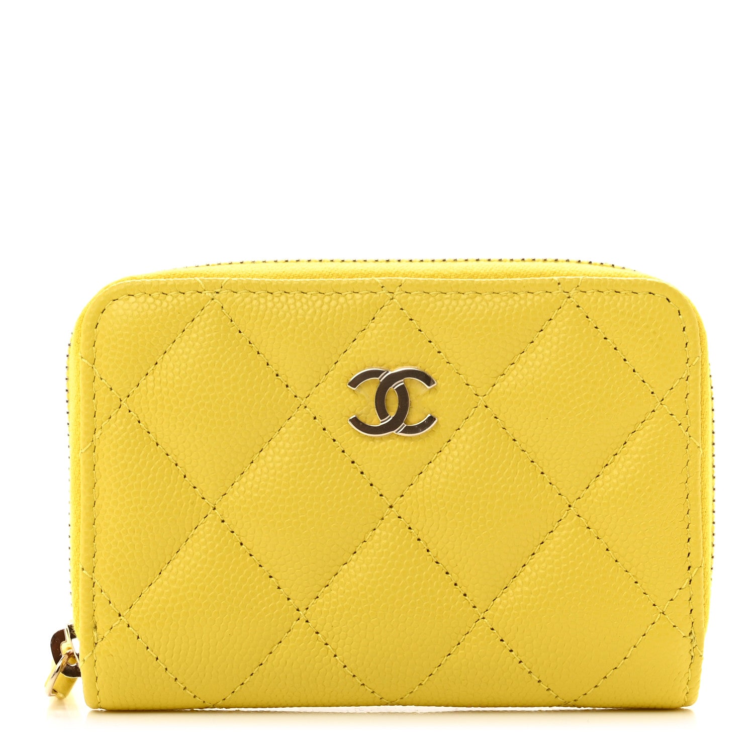 Chanel Caviar Quilted Zip Coin Purse Yellow 1 of 6