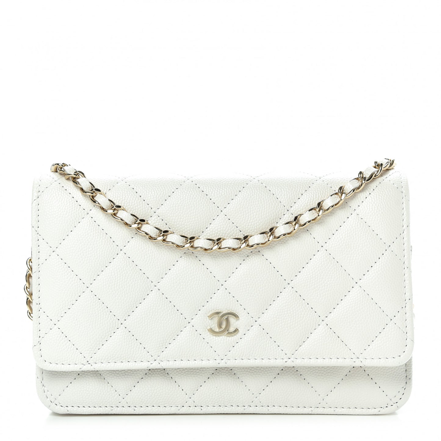 Caviar Quilted Wallet On Chain WOC White