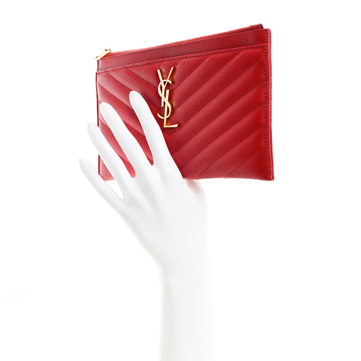 Saint Laurent Grain De Poudre Chevron Monogram Bill Pouch Rouge Eros 2 of 7