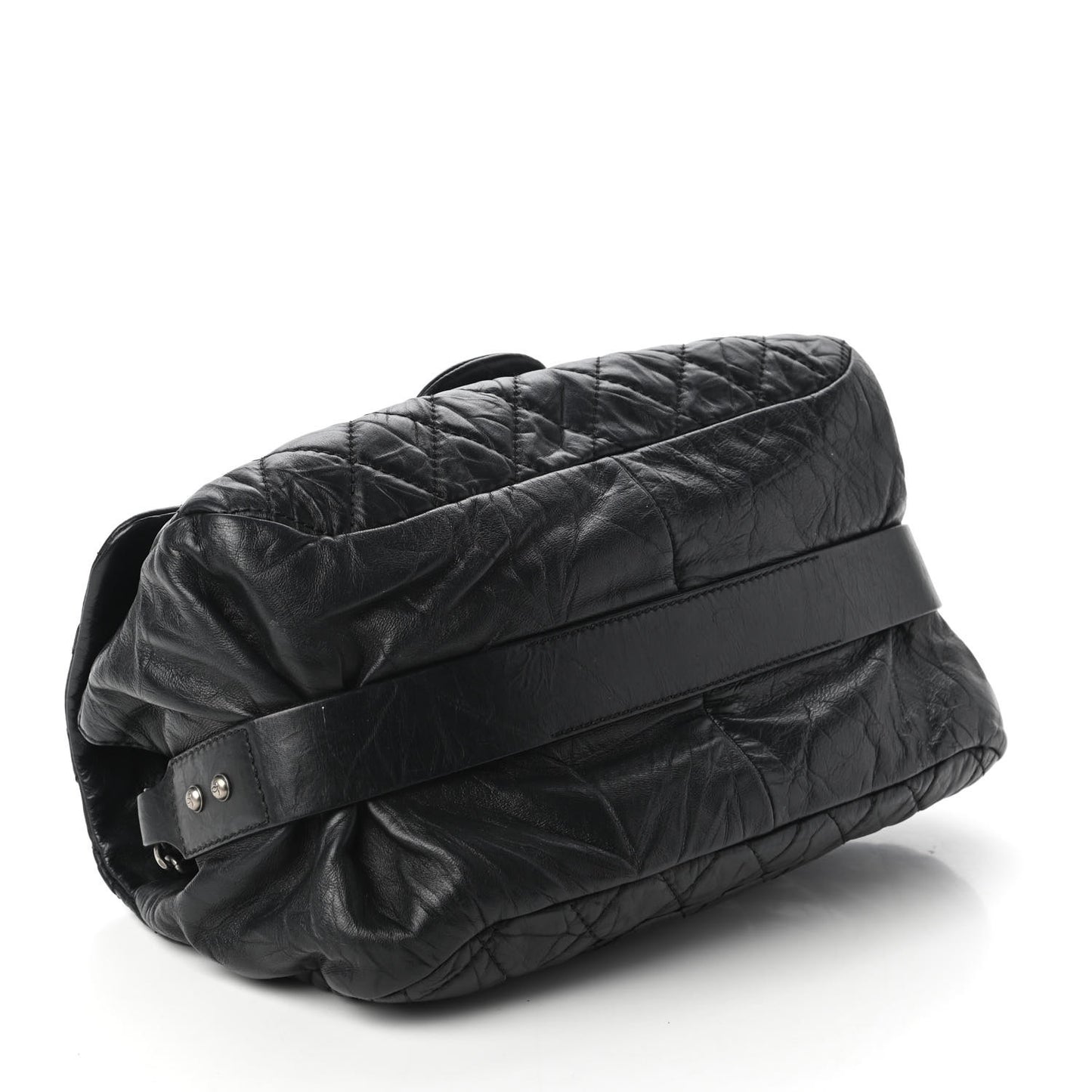 Distressed Lambskin Quilted Flap Black