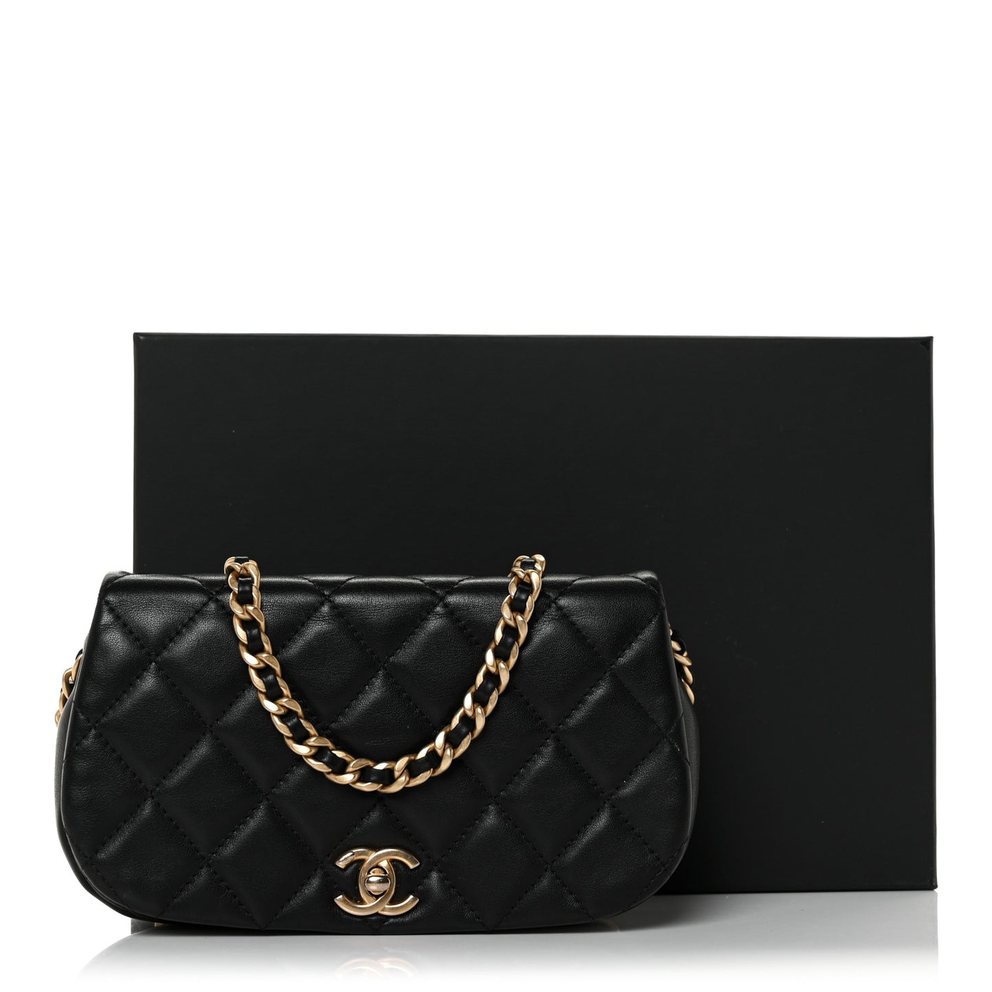 Calfskin Quilted Coco Mail Clutch With Chain Black