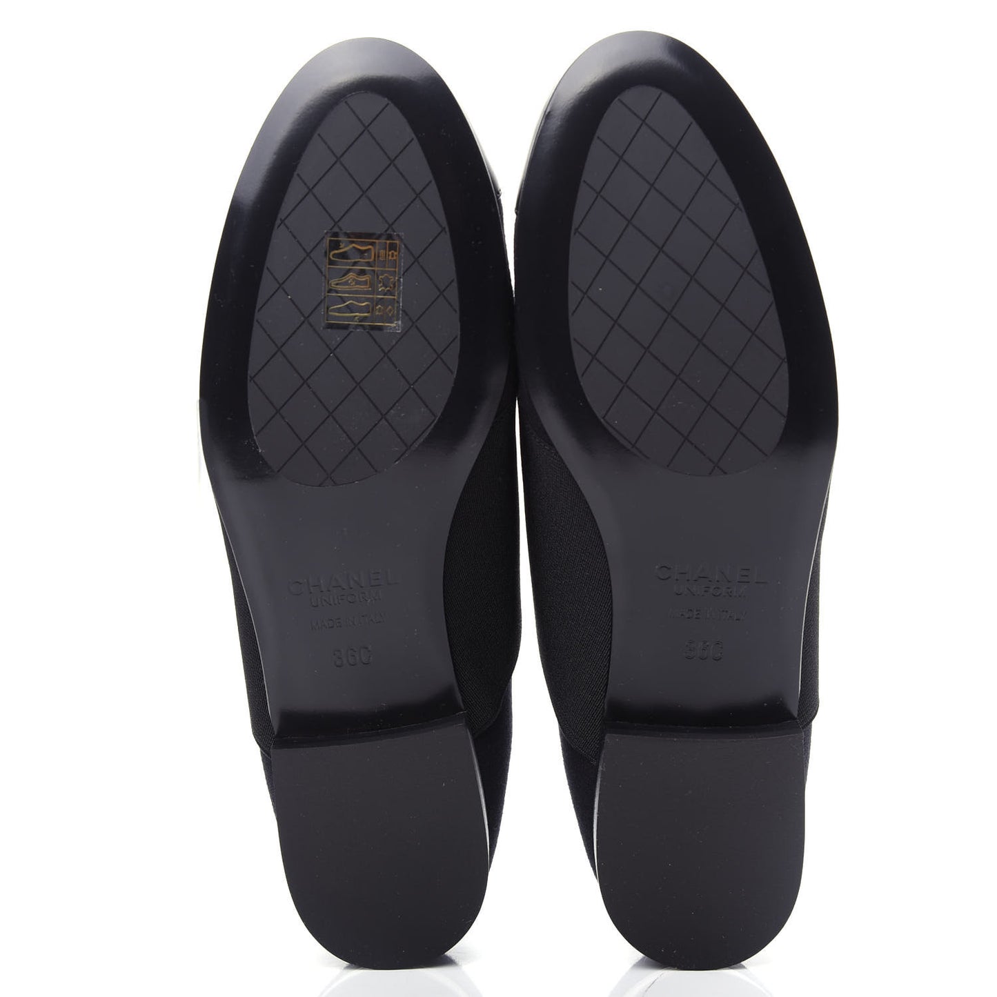 Calfskin Elastic Lace Up Cap Toe CC Loafers 36 Black