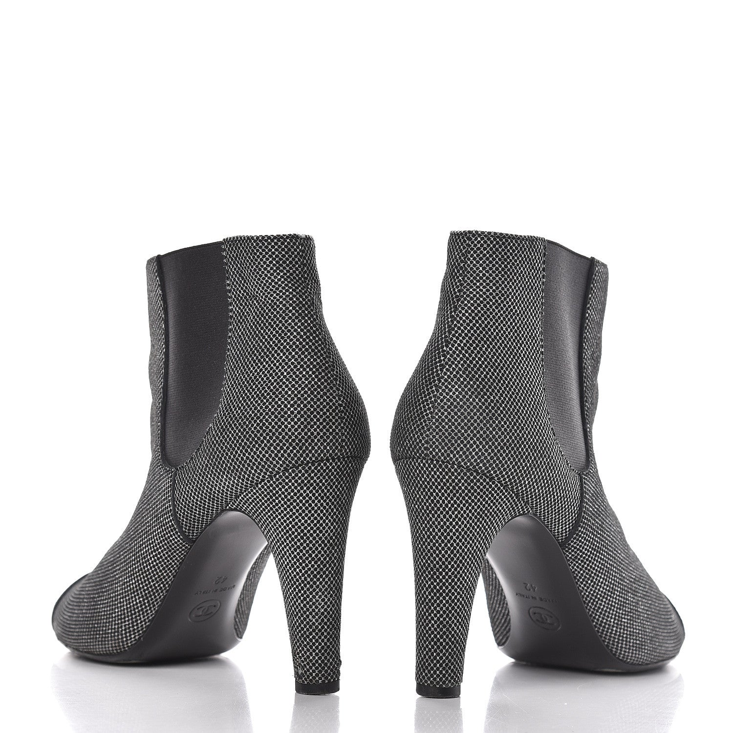 Chanel Mesh CC Cap Toe Ankle Boots 42 Argent Black 10 of 11