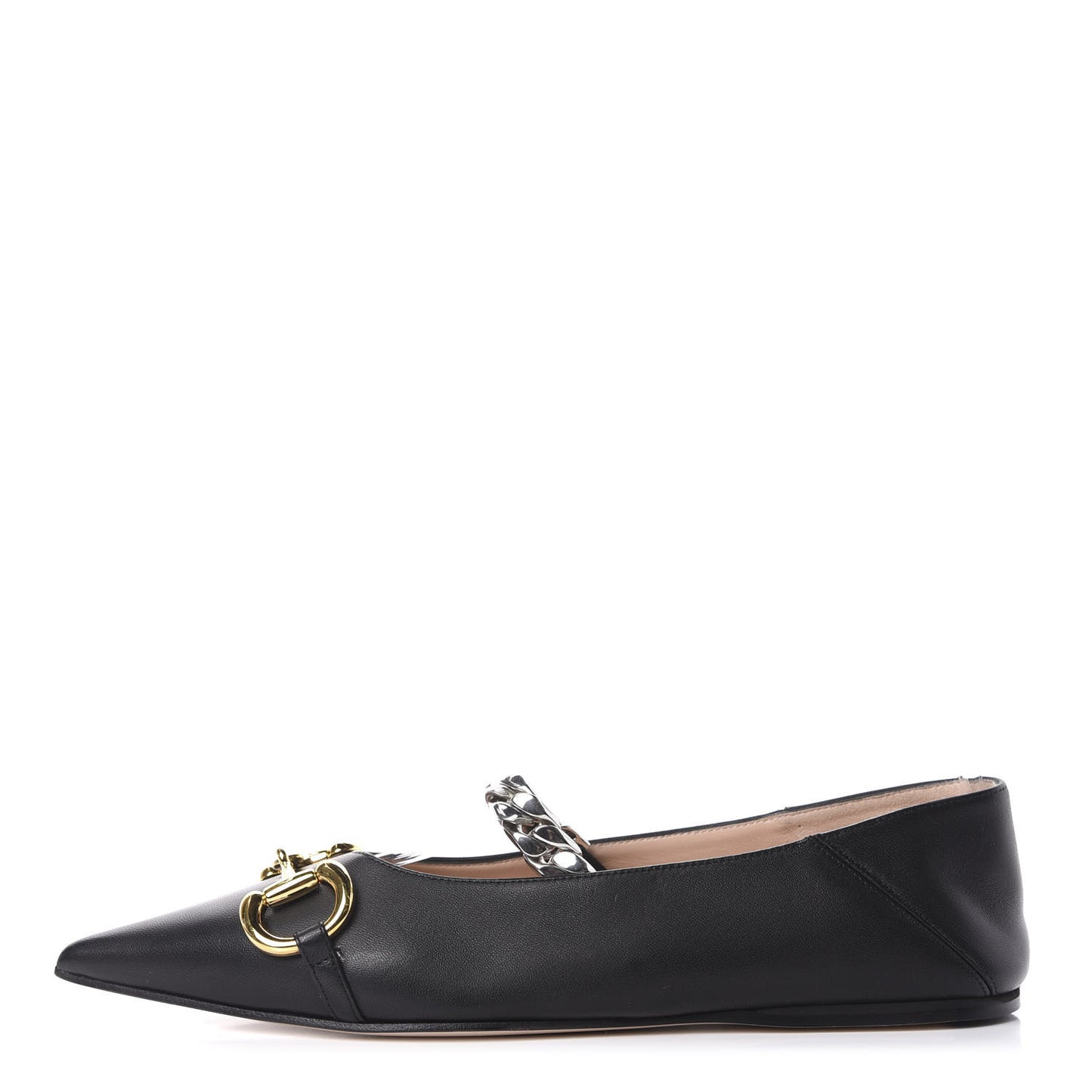 Nappa Lumiere Deva Horsebit Chain Embellished Flats 38 Black