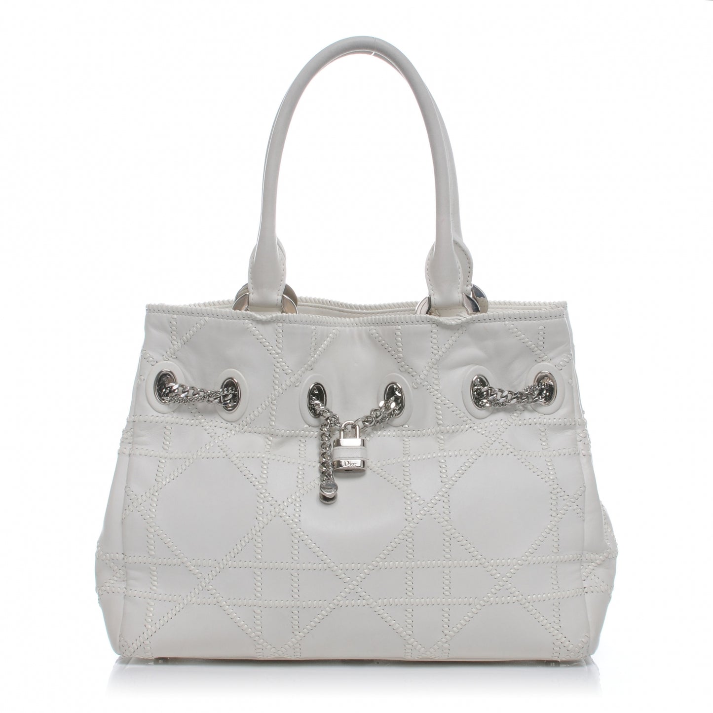 Lambskin Cannage Overstitching Chri Chri Tote White