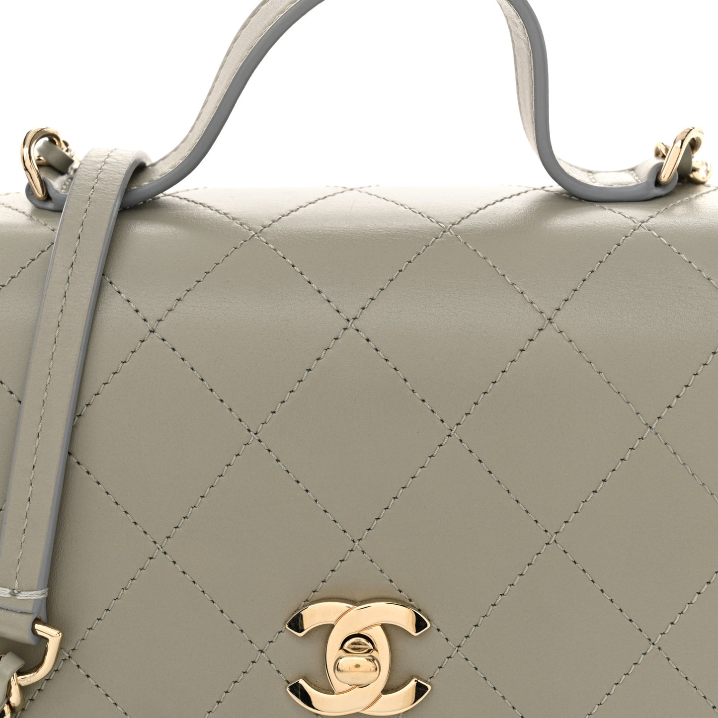 Calfskin Quilted Small Double Pocket Top Handle Flap Grey